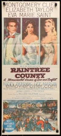 6k857 RAINTREE COUNTY Aust daybill 1958 art of Montgomery Clift, Elizabeth Taylor & Eva Marie Saint!