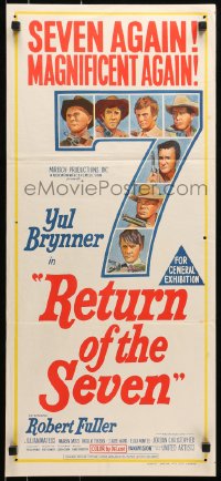 6k870 RETURN OF THE SEVEN Aust daybill 1966 Yul Brynner reprises his role as master gunfighter!