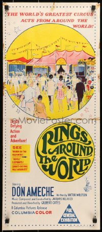 6k875 RINGS AROUND THE WORLD Aust daybill 1966 Don Ameche, cool artwork of the circus!