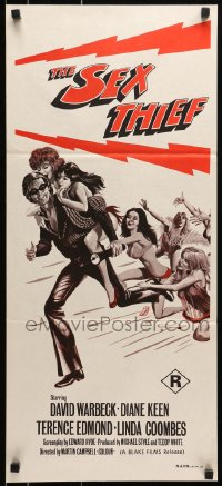 6k898 SEX THIEF Aust daybill 1973 Martin Campbell wild comedy, David Warbeck, completely different!