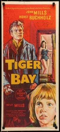 6k953 TIGER BAY Aust daybill 1960 wonderful art of Horst Buchholz & introducing Hayley Mills!