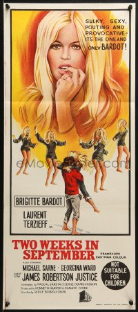 6k968 TWO WEEKS IN SEPTEMBER Aust daybill 1967 A Coeur Joie, Brigitte Bardot in love, different!