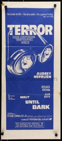 6k975 WAIT UNTIL DARK Aust daybill R1970s different Serafini art of blind Audrey Hepburn & Alan Arkin!