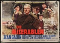 6k284 LES MISERABLES German 33x47 1960 great artwork of Jean Gabin and cast by Lutz Peltzer!
