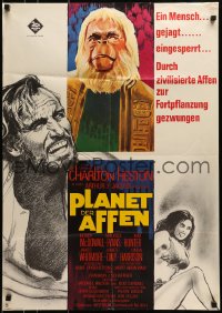6k378 PLANET OF THE APES German 1968 completely different art of Heston, Dr. Zaius, ultra rare!