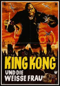 6k444 KING KONG German 19x27 R1960s Deflandre art of giant ape holding Wray over New York City!