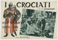 6k014 CRUSADES Italian LC R1940s Cecil B DeMille, Loretta Young, cool border art and image!