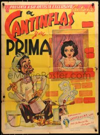 6k142 CANTINFLAS Y SU PRIMA Mexican poster 1940 wacky art of him cooking outside apartment!