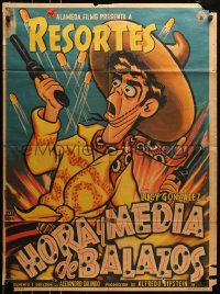 6k150 HORA Y MEDIA DE BALAZOS Mexican poster 1957 Luis Aragon, Lupe Carriles, artwork by Cabral!