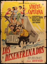 6k161 LOS DESENFRENADOS Mexican poster 1960 Marco Antonio Campos & Henaine as Viruta y Capulina!