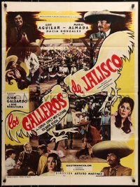 6k163 LOS GALLEROS DE JALISCO Mexican poster 1974 Luis Aguilar, Mario Almada, cock fighting!
