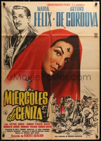 6k164 MIERCOLES DE CENIZA Mexican poster 1958 Mendoza art of Maria Felix with Lent cross on head!
