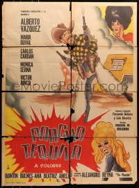 6k168 PANCHO TEQUILA Mexican poster 1970 Alberto Vazquez, Maria Duval, wacky western artwork!