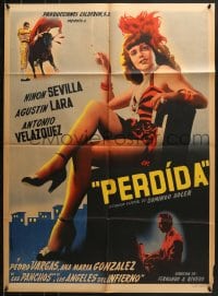 6k169 PERDIDA Mexican poster 1950 Juanino Renau Berenguer art of showgirl, bull and matador!