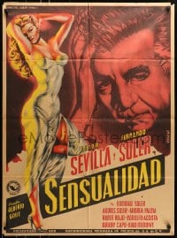 6k171 SENSUALIDAD Mexican poster 1951 art of sexy Ninon Sevilla by Juan Antonio Vargas Ocampo