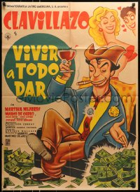6k176 VIVIR A TODO DAR Mexican poster 1956 wacky artwork of Clavillazo & sexy Martha Mijares!