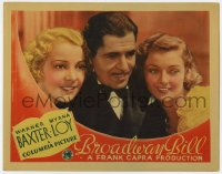 6m097 BROADWAY BILL LC 1934 Frank Capra, best c/u of Warner Baxter, Myrna Loy & Helen Vinson!