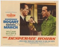 6m259 DESPERATE HOURS LC #4 1955 c/u of Humphrey Bogart arguing with Fredric March, William Wyler