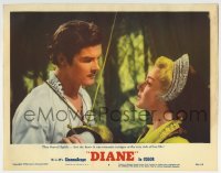 6m277 DIANE LC #4 1956 close up of Lana Turner fencing lightly with super young Roger Moore!