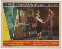6m343 ENCHANTED COTTAGE LC 1945 Dorothy McGuire & Robert Young holding hands in front of bed!