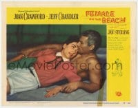 6m364 FEMALE ON THE BEACH LC #5 1955 Joan Crawford laying down with barechested Jeff Chandler!
