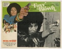 6m387 FOXY BROWN LC #8 1974 best close up of sexy meanest chick Pam Grier pointing her tiny gun!