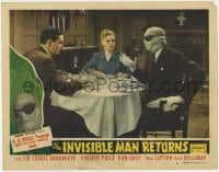 6m510 INVISIBLE MAN RETURNS LC #8 R1948 Vincent Price in full bandages sitting at dinner table!