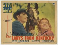 6m571 LADY'S FROM KENTUCKY LC 1939 close up of George Raft & Ellen Drew standing by race horse!