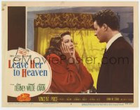 6m583 LEAVE HER TO HEAVEN LC #8 R1952 c/u of Cornel Wilde staring at shocked Gene Tierney!
