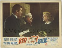 6m760 RED, HOT & BLUE LC #3 1949 c/u of Betty Hutton laughing at Victor Mature & June Havoc!