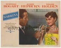 6m781 SABRINA LC #4 1954 Billy Wilder, Audrey Hepburn & Humphrey Bogart toast w/champagne glasses!