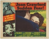 6m869 SUDDEN FEAR LC #3 1952 great close up of terrified Joan Crawford behind shoulder, film noir!