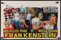 6p241 I WAS A TEENAGE FRANKENSTEIN Belgian 1957 wonderful art of monster + grabbing sexy girl!