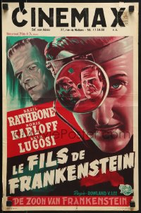 6p267 SON OF FRANKENSTEIN Belgian R1950s art of monster Boris Karloff, Bela Lugosi & Rathbone!