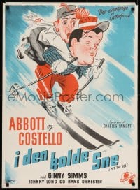 6p064 HIT THE ICE Danish 1947 cool Wenzel art of wacky Abbott & Costello skiing!