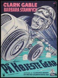 6p072 TO PLEASE A LADY Danish 1951 art of race car driver Clark Gable driving car by Gaston!