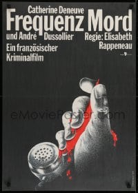 6p311 FREQUENT DEATH East German 23x32 1990 cool art of bloody hand on phone by D. Heidenreich!