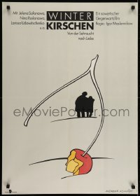 6p359 ZIMNYAYA VISHNYA East German 23x32 1986 art of a wishbone stuck in an apple by Andreas Schmidt