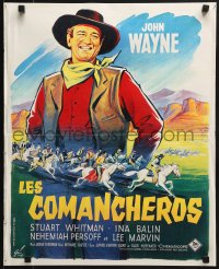 6p412 COMANCHEROS French 18x22 R1960s different art of John Wayne by Boris Grinsson, Curtiz!