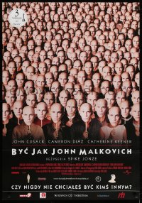 6p905 BEING JOHN MALKOVICH advance Polish 27x39 2000 Jonze, wacky image of lots of Malkovich masks!