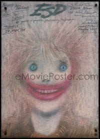 6p920 ESD Polish 27x37 1987 creepy Andrzej Pagowski art of joker clown-faced person!