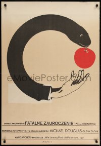 6p922 FATAL ATTRACTION Polish 27x38 1988 different surreal art of snake & apple by Maciej Kalkus!