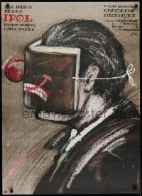 6p938 IDOL Polish 27x37 1984 great Andrzej Pagowski art of man with wild mask!