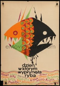 6p820 DAY THE FISH CAME OUT Polish 23x33 1968 Michael Cacoyannis, Bergen, wild Jerzy Flisak art!