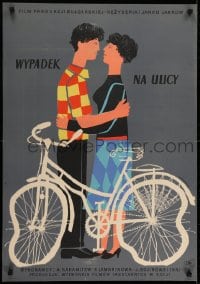 6p844 IT HAPPENED IN THE STREET Polish 23x33 1956 cool art of couple, wild bicycle by Stachurski!