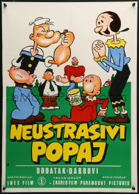 6p056 NEUSTRASIVI POPAJ Yugoslavian 19x27 1960s art of Popeye, Olive Oyl, Bluto, Wimpy, more!