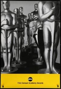 6r009 73RD ANNUAL ACADEMY AWARDS 1sh 2001 Steve Martin in the middle of large Oscar Statues, rare!