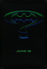 6r072 BATMAN FOREVER teaser DS 1sh 1995 Kilmer, Kidman, cool question mark & bat symbol design!