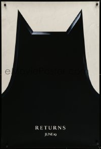 6r075 BATMAN RETURNS teaser 1sh 1992 Burton, Keaton, cool partial bat symbol, dated design!