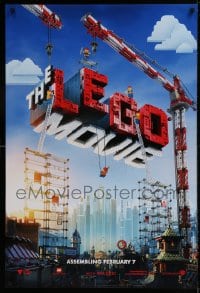 6r521 LEGO MOVIE teaser DS 1sh 2014 cool image of title assembled w/cranes & plastic blocks!